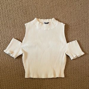 Zara Cream Cold Shoulder Ribbed Top